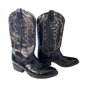 Je-Ver | Black Eel Leather Cowboy Boots Size Men’s 8.5 Women’s 10.5